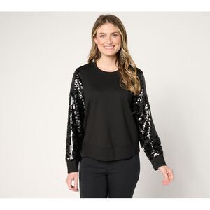 by Stacy London Women's Top Plus Sz 2X -T Sequin Sleeve Black A671332